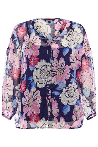 Long Sleeve Floral Print Chiffon Blouse with Cami Top